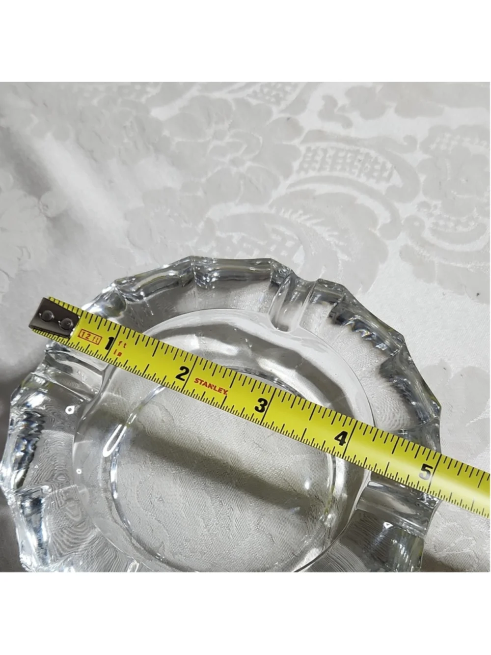 Vintage Crystal Clear Glass Round Ashtray with Cigarette Rests, 5 in Diameter